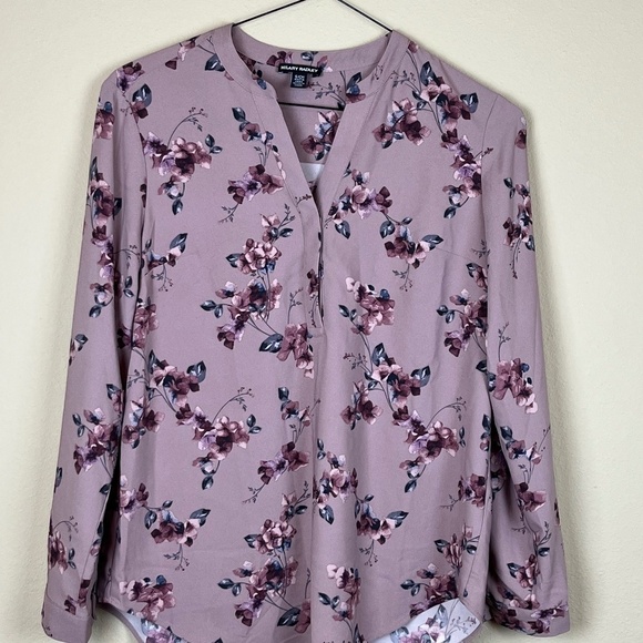 Hilary Radley Tops - Hilary Radley V Neck Long Sleeve Mauve Floral Blouse; Size S; EUC